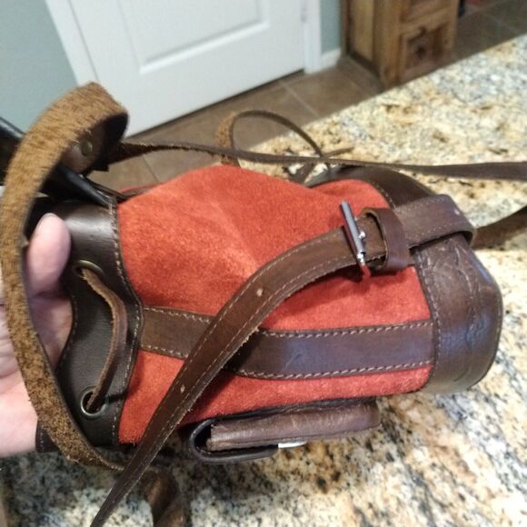 Leather Wool Tweed Suede Artisan Hand Made Red Brown Backpack Bag main image 7
